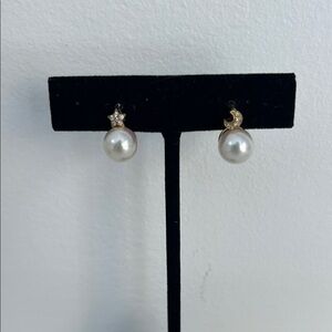 Elegant Pearl and Diamond Moon and Star Earrings